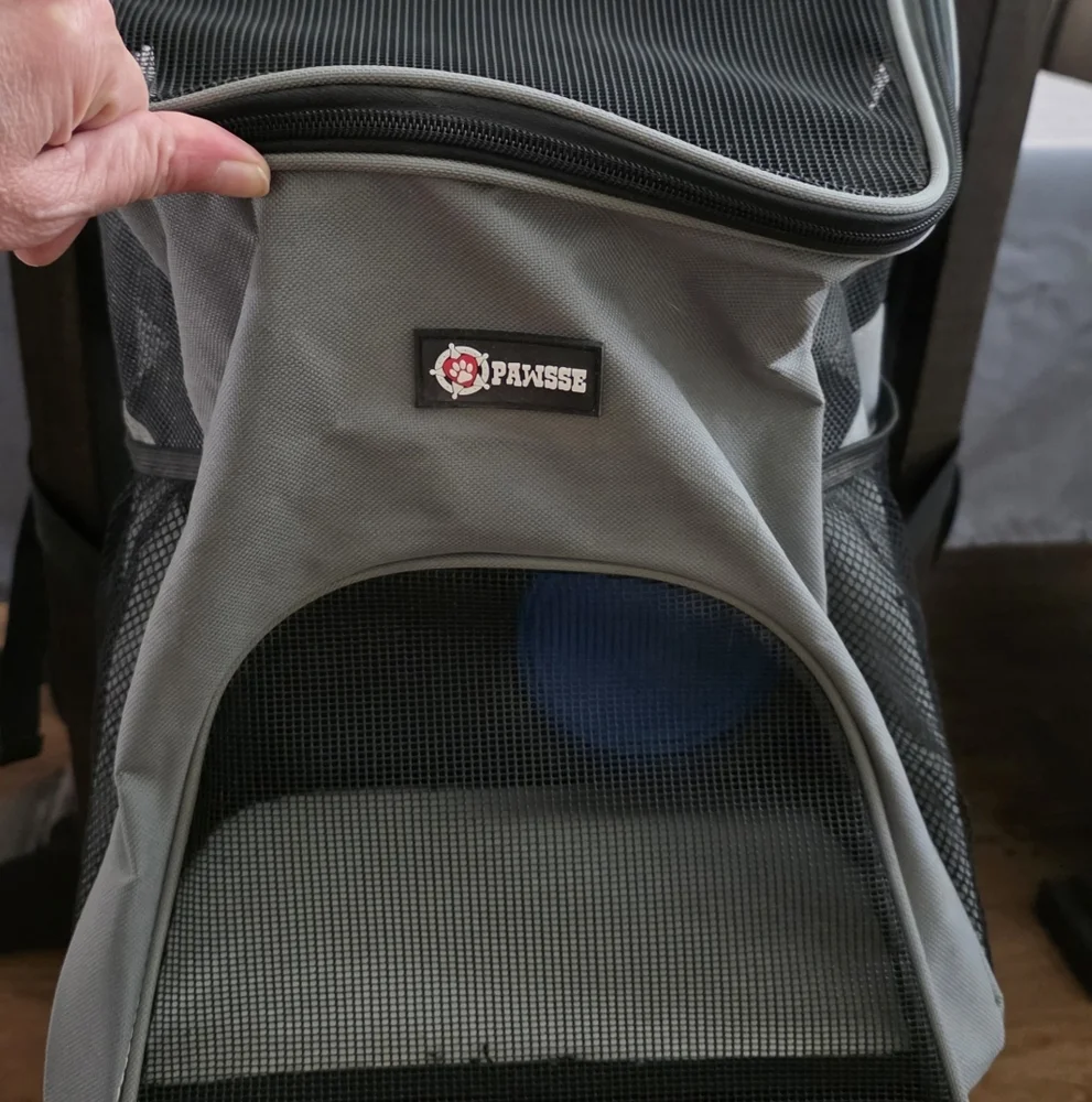 Gray Pet Carrier Backpack With Water Bowl by Pawsse